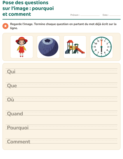 Aperçu de la fiche Les mots interrogatifs pour CE1 (cours élémentaire 1)