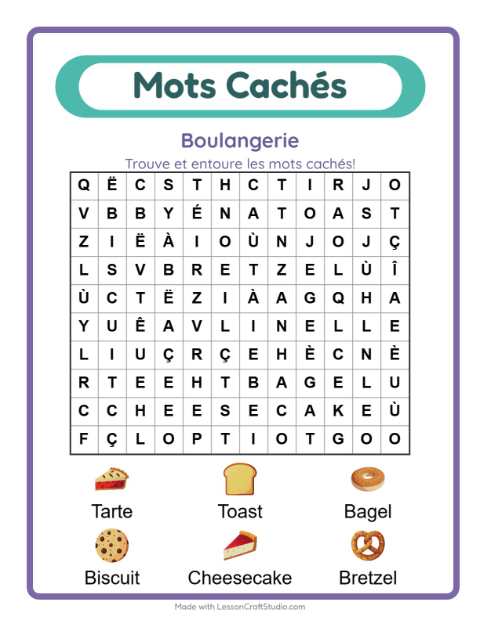 Aperçu de la fiche Mots Mêlés avec Boulangerie pour CP (cours préparatoire)