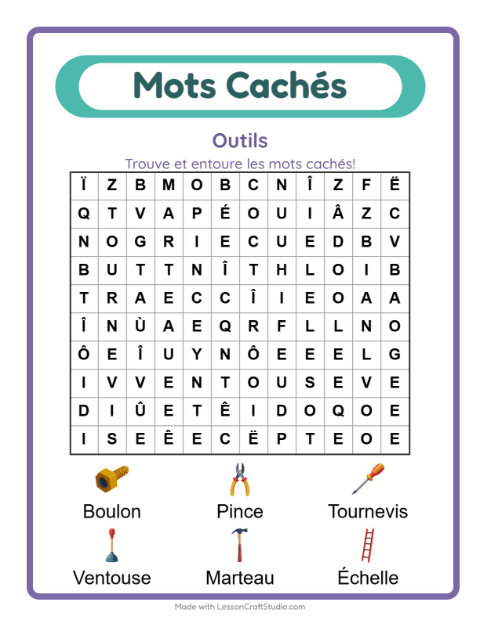Aperçu de la fiche Mots Mêlés avec Outils pour CP (cours préparatoire)