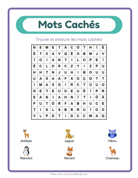 Aperçu de la fiche Mots Mêlés pour CP (cours préparatoire)