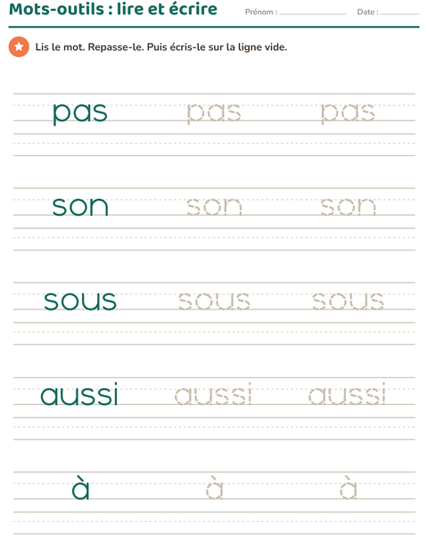 Aperçu de la fiche Mots-outils pour École maternelle (grande section, 5-7 ans)