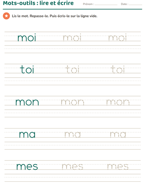 Aperçu de la fiche Mots-outils pour École maternelle (grande section, 5-7 ans)