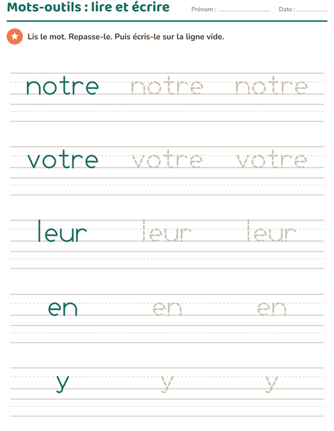 Aperçu de la fiche Mots-outils pour École maternelle (grande section, 5-7 ans)