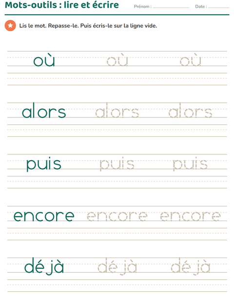 Aperçu de la fiche Mots-outils pour École maternelle (grande section, 5-7 ans)