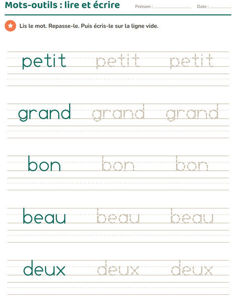 Aperçu de la fiche Mots-outils pour École maternelle (grande section, 5-7 ans)