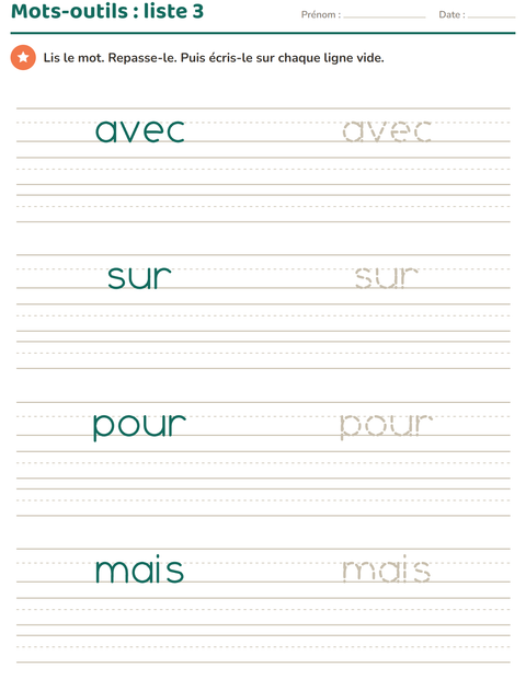 Aperçu de la fiche Mots-outils pour École maternelle (grande section, 5-7 ans)