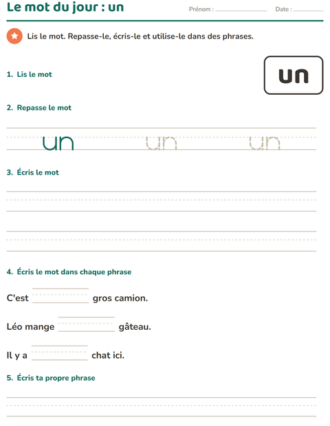 Aperçu de la fiche Mots-outils pour École maternelle (grande section, 5-7 ans)
