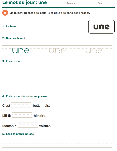 Aperçu de la fiche Mots-outils pour École maternelle (grande section, 5-7 ans)