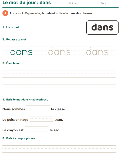 Aperçu de la fiche Mots-outils pour École maternelle (grande section, 5-7 ans)