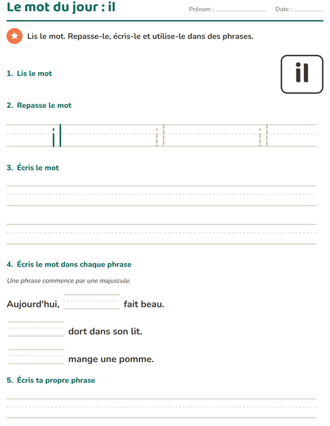 Aperçu de la fiche Mots-outils pour École maternelle (grande section, 5-7 ans)