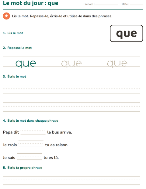 Aperçu de la fiche Mots-outils pour École maternelle (grande section, 5-7 ans)