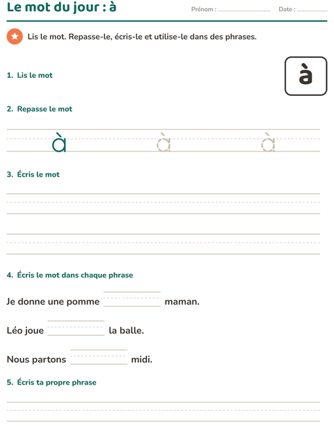Aperçu de la fiche Mots-outils pour École maternelle (grande section, 5-7 ans)
