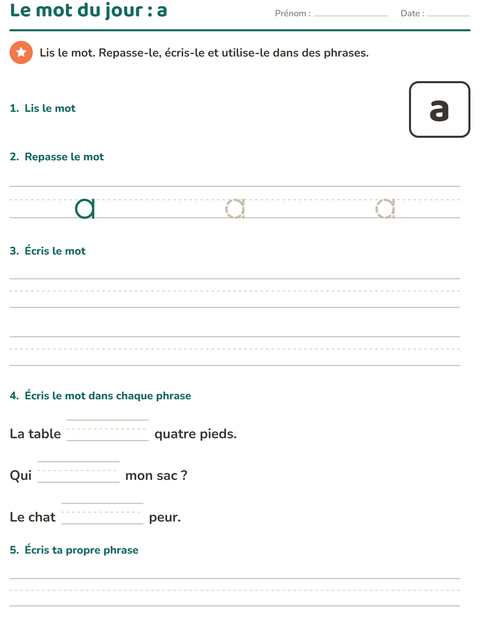 Aperçu de la fiche Mots-outils pour École maternelle (grande section, 5-7 ans)