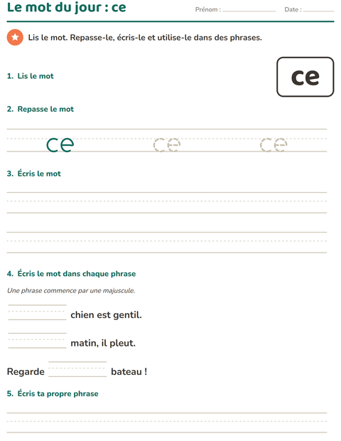 Aperçu de la fiche Mots-outils pour École maternelle (grande section, 5-7 ans)