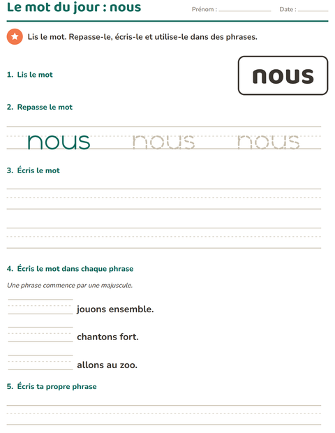 Aperçu de la fiche Mots-outils pour École maternelle (grande section, 5-7 ans)