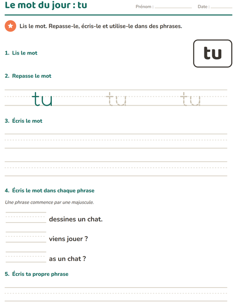 Aperçu de la fiche Mots-outils pour École maternelle (grande section, 5-7 ans)