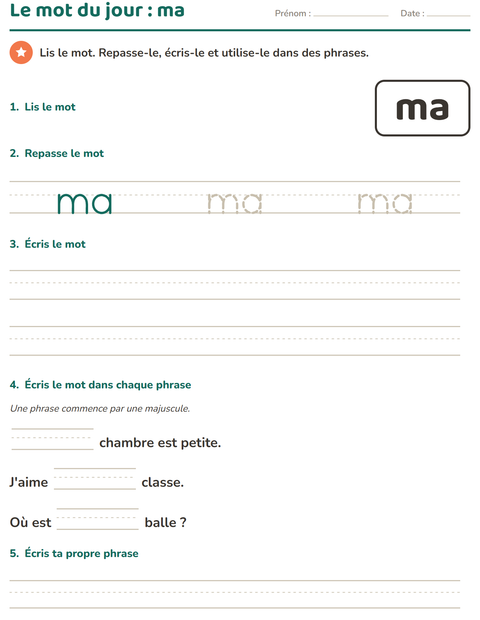 Aperçu de la fiche Mots-outils pour École maternelle (grande section, 5-7 ans)