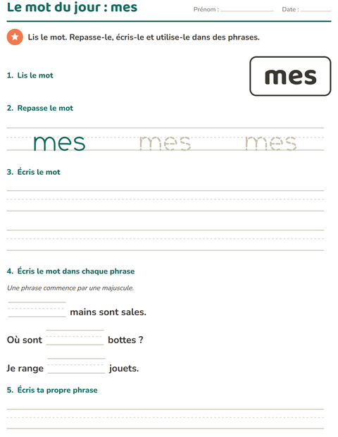 Aperçu de la fiche Mots-outils pour École maternelle (grande section, 5-7 ans)