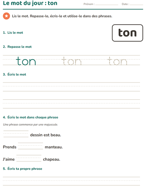 Aperçu de la fiche Mots-outils pour École maternelle (grande section, 5-7 ans)