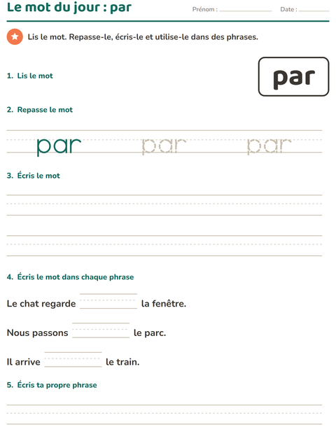 Aperçu de la fiche Mots-outils pour École maternelle (grande section, 5-7 ans)