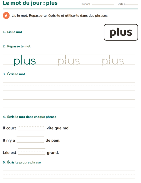 Aperçu de la fiche Mots-outils pour École maternelle (grande section, 5-7 ans)