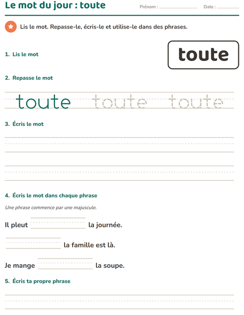 Aperçu de la fiche Mots-outils pour École maternelle (grande section, 5-7 ans)