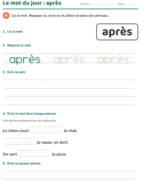 Aperçu de la fiche Mots-outils pour École maternelle (grande section, 5-7 ans)