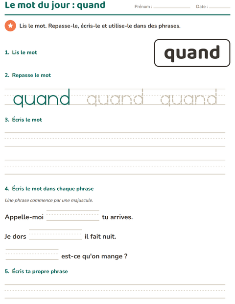 Aperçu de la fiche Mots-outils pour École maternelle (grande section, 5-7 ans)