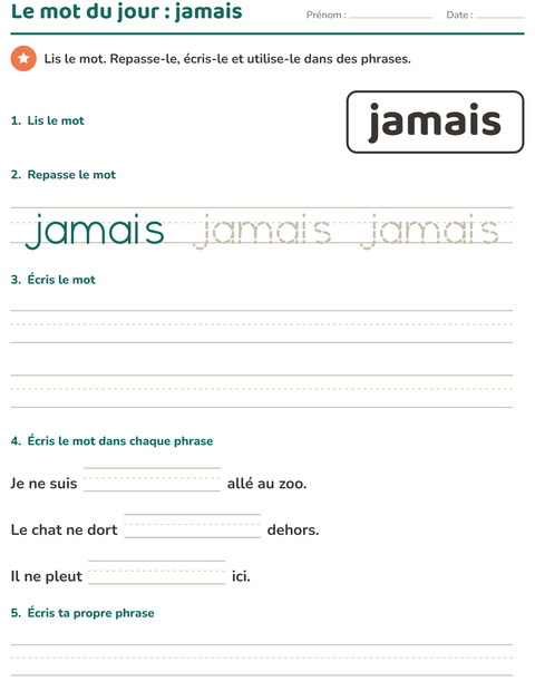 Aperçu de la fiche Mots-outils pour École maternelle (grande section, 5-7 ans)