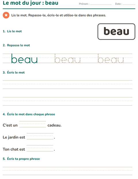 Aperçu de la fiche Mots-outils pour École maternelle (grande section, 5-7 ans)