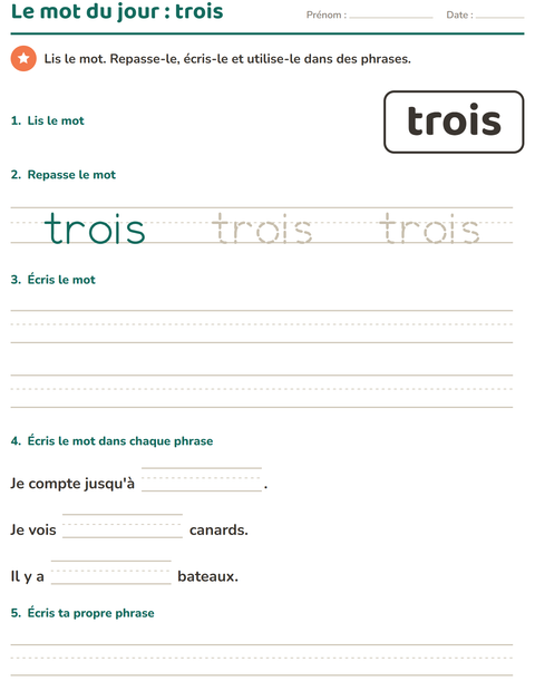 Aperçu de la fiche Mots-outils pour École maternelle (grande section, 5-7 ans)