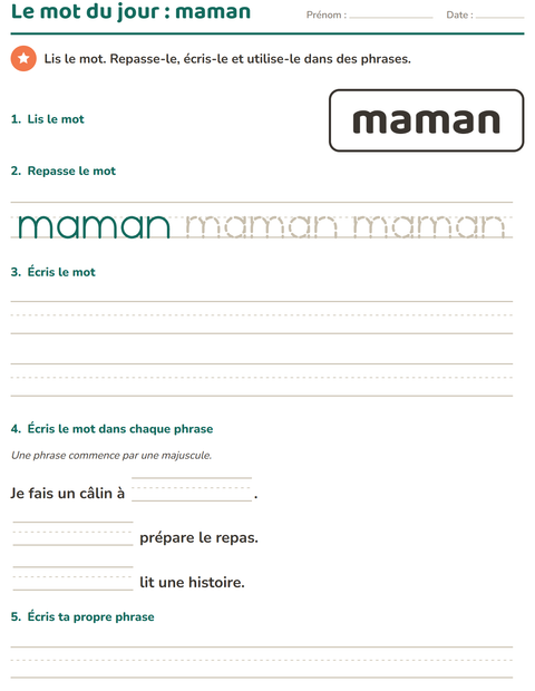 Aperçu de la fiche Mots-outils pour École maternelle (grande section, 5-7 ans)