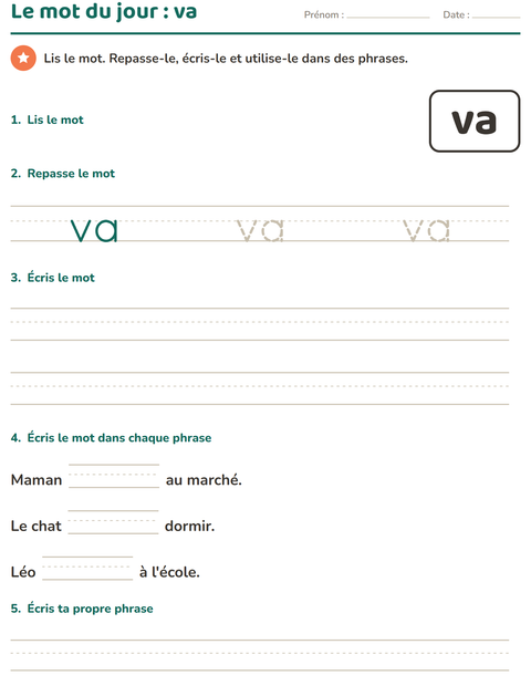 Aperçu de la fiche Mots-outils pour École maternelle (grande section, 5-7 ans)
