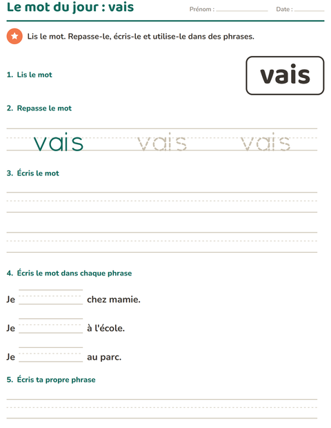 Aperçu de la fiche Mots-outils pour École maternelle (grande section, 5-7 ans)