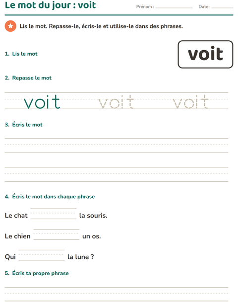 Aperçu de la fiche Mots-outils pour École maternelle (grande section, 5-7 ans)