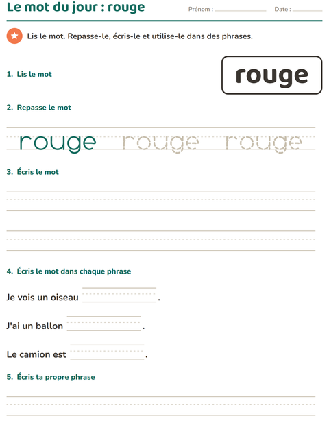 Aperçu de la fiche Mots-outils pour École maternelle (grande section, 5-7 ans)