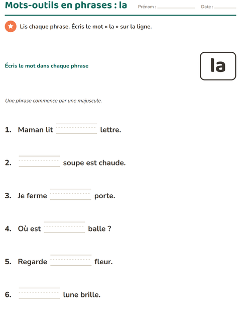 Aperçu de la fiche Mots-outils pour École maternelle (grande section, 5-7 ans)