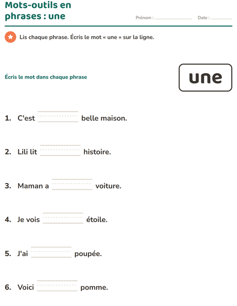 Aperçu de la fiche Mots-outils pour École maternelle (grande section, 5-7 ans)