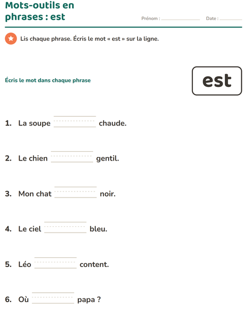 Aperçu de la fiche Mots-outils pour École maternelle (grande section, 5-7 ans)