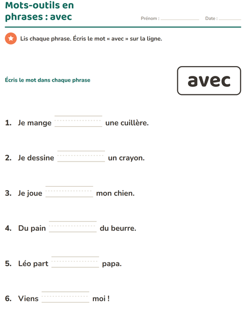 Aperçu de la fiche Mots-outils pour École maternelle (grande section, 5-7 ans)