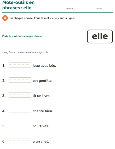 Aperçu de la fiche Mots-outils pour École maternelle (grande section, 5-7 ans)
