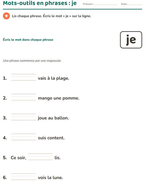 Aperçu de la fiche Mots-outils pour École maternelle (grande section, 5-7 ans)