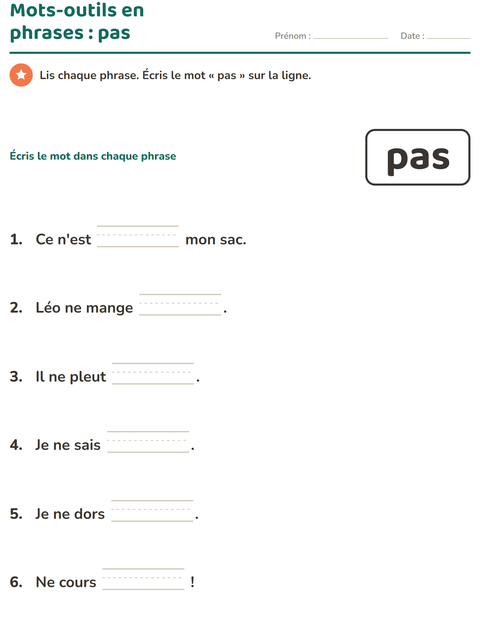 Aperçu de la fiche Mots-outils pour École maternelle (grande section, 5-7 ans)