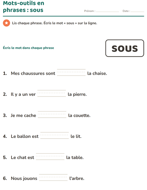 Aperçu de la fiche Mots-outils pour École maternelle (grande section, 5-7 ans)