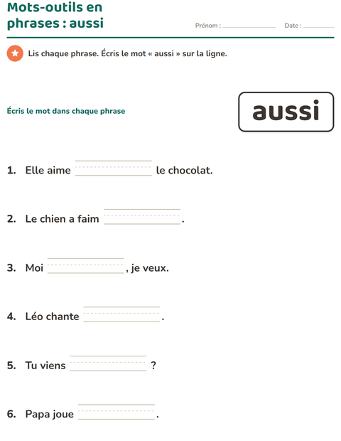 Aperçu de la fiche Mots-outils pour École maternelle (grande section, 5-7 ans)
