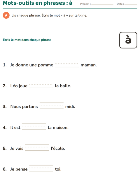 Aperçu de la fiche Mots-outils pour École maternelle (grande section, 5-7 ans)
