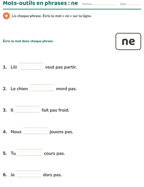 Aperçu de la fiche Mots-outils pour École maternelle (grande section, 5-7 ans)