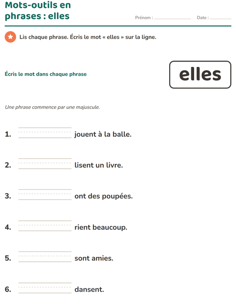 Aperçu de la fiche Mots-outils pour École maternelle (grande section, 5-7 ans)