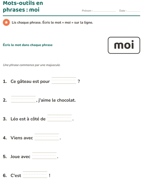 Aperçu de la fiche Mots-outils pour École maternelle (grande section, 5-7 ans)