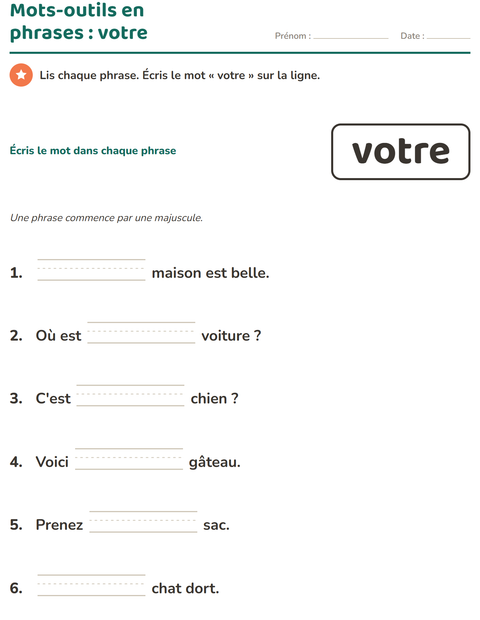 Aperçu de la fiche Mots-outils pour École maternelle (grande section, 5-7 ans)